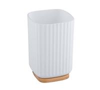 WENKO Gobelet pour brosses à dents Rotello, gobelet en plastique avec fond en bambou, rangement pour accessoires dédiés au soin des dents, structure cannelée, Ø 8,6 x 11,1 cm, blanc/couleur naturelle