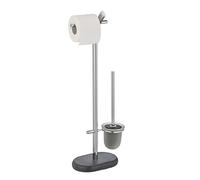 WENKO Kit d'accessoires pour WC sur Pied Puro, Distributeur Papier Toilette et Porte-Brosse sur Plaque Lourde, polyrésine Aspect Granit, Brosse WC à revêtement Flexible, 29 x 72 x 15,5 cm, Anthracite