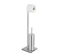 WENKO Kit d'accessoires pour WC sur Pied Recco, Porte-Brosse WC et Distributeur Papier Toilette en INOX satiné sur Plaque Lourde d'une Bonne stabilité, Brosse WC à tête en Silicone, 20 x 71,5 x 20 cm