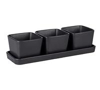WENKO Kit de bols Snack & Dip, 4 pièces, petit plateau avec 3 bols, contenance de 3 x 300 ml, céramique haute qualité, accessoires Black Outdoor Kitchen, pour tapas et snacks, 30 x 10 x 8 cm, noir