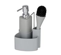WENKO Organiseur pour évier, distributeur liquide vaisselle, porte éponge, goupillon, Empire, Céramique - Plastique, gris