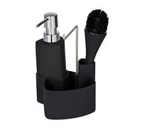 WENKO Organiseur pour évier, distributeur liquide vaisselle, porte éponge, goupillon, Empire, Céramique - Plastique, noir