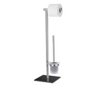 Wenko Combiné WC 2en1 Lima – Brosse à tête remplaçable et dérouleur papier toilette – Inox mat/Noir