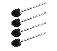 WENKO Lot de 4 Brosses WC de Rechange | Brosse WC Noire avec Manche en Acier INOX | Format économique | Plastique - Acier INOX | ø8x35cm | Brillant - Noir