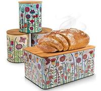 WENKO Lot de 4 rangements cuisine Garden, boite à pain et 3 boites de conservation avec couvercle en bambou Design