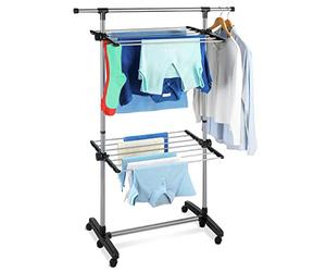 WENKO Maximex Séchoir à Linge Peu encombrant en Acier Inoxydable, Longueur Totale de séchage 11 m, Repliable pour Un Gain de Place, idéal comme portemanteau, pour aérer ou comme Aide au Repassage