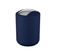 WENKO Mini Poubelle Salle de Bain, Poubelle à Couvercle basculant Brasil, 2L, Plastique, 14x21x14 cm, Bleu foncé