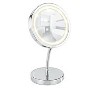 WENKO Miroir cosmétique à poser DEL Brolo - orientable, surface de miroir ø 11 cm, Acier, 15 x 16.5 x 13 cm, Chromé