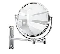 WENKO Miroir cosmétique mural Deluxe - réglable en hauteur, orientable, surface de miroir ø 19 cm 500 % grossissement, Acier, 23 x 28.5 x 33 cm, Chromé
