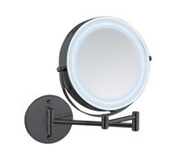 WENKO Miroir cosmétique Mural Power-Loc | Miroir de Maquillage LED Noir avec 5X grossissement | Montage sans perçage | Matériau en métal | Dimensions (l x h x p) 25,5 x 32 x 4-35 cm | Noir