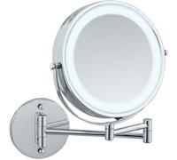 Wenko - Miroir Grossissant Mural Lumi Grossissant X5, Lumières Led, Fixation Sans Perçage, Fonctionne Sur Pile, Acier Plastique, 25,5 X 32 X 4-35 Cm, Chromé