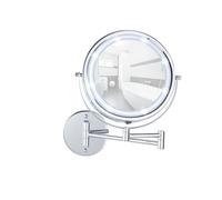 WENKO Miroir grossissant x5 avec bras télescopique Lumi, Miroir maquillage LED mural sans perçage Power-Loc®, Acier chromé