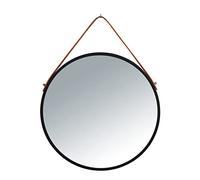 WENKO Miroir Mural Borrone Rond, Miroir avec Cadre métallique Noir et Bretelle de Suspension, Miroir décoratif au Design Vintage, Verre/métal, Ø 40 cm, Noir