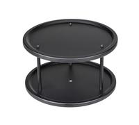 WENKO Organisateur de cuisine Duo noir, plat tournant à 2 étages pour la cuisine, étagère rotatives en acier inoxydable brossé en noir, utilisation polyvalente, Ø 26,5 x 15,5 cm