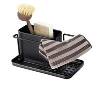 WENKO Organisateur d'évier Orio, Chariot de Rangement avec Pot en Acier Inoxydable Amovible, Base Stable en Plastique, Dimensions (l x h x p) : 21 x 10,5 x 12 cm, Noir