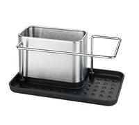 WENKO Organiseur de lavage de vaisselle Orio, Casiers de rangement pour évier de qualité supérieure, en acier inox, caddie d'évier avec beaucoup d'espace de rangement pour le liquide vaisselle, la lavette, l'éponge, dimensions de 21 x 10,5 x 12 cm, fini argent mat