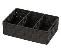 WENKO Organiseur de Salle De Bain Adria avec Poignés, Boîte De Rangement avec 3 Compartiments, Plastique Tissé, en Polypropylène, Dimensions : 32 x 10 x 21 cm, Couleur : Noir