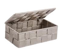 WENKO Petit panier rangement salle de bain avec couvercle Adria, petite boite avec couvercle, Polyporpylène, 18x10x6.5 cm, taupe