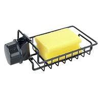 WENKO Organiseur d'évier Ohio, Porte éponge Robinet, Espace de Rangement pour Le Liquide Vaisselle et l'éponge, Fixation Facile sur l'évier ou Le lavabo, métal - Plastique, 21x6,5x10cm, Noir