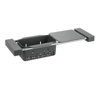 WENKO Organiseur évier 3en1 : Panier de rangement, Passoire et Planche à découper extensible, Cami, acier inox - plastique, gris