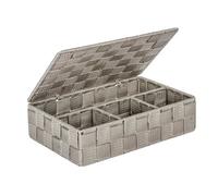 WENKO Organiseur salle de bain 4 compartiments Adria, petit panier rangement salle de bain avec couvercle, Polypropylène, taupe