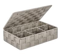 Wenko - Organiseur Salle De Bain 4 Compartiments Adria, Petit Panier Rangement Salle De Bain Avec Couvercle, Polypropylène, 26x17x7.5 Cm, Taupe