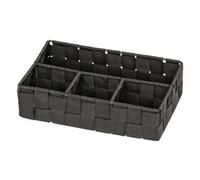 WENKO Organiseur Salle de bain Adria petit, Rangement salle de bain 4 compartiments, Polypropylène, 26x17x6.5 cm, noir