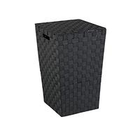 WENKO Panier A Linge Adria, Format Carré, avec Couvercle, Capacité : 48 L, 100% Polypropylène Tissé Haute-Qualité, Dimensions : 33 x 53 x 33 cm, Couleur : Noir