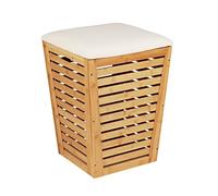 WENKO Panier à Linge Bambusa avec Assise rembourrée | Corbeille à Linge en Bambou 55 litres | siège Couleur crème pouvant Supporter jusqu'à 120 kg | Tabouret avec Rangement | 40 x 56 x 40 cm |Bambou