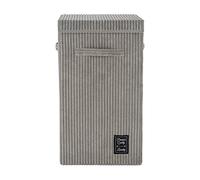 WENKO Panier à linge Cora Gris, panier à linge moderne en velours côtelé moelleux, avec couvercle à fermeture auto-agrippante et 3 poignées de transport, capacité de 63 litres, 33 x 58 x 33 cm