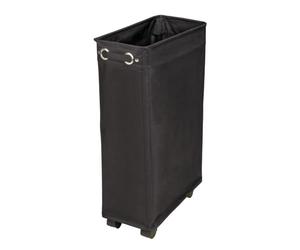 WENKO Panier à linge CORNO | Panier linge roulettes étroit | Capacité 43 l | Gain de place | Poignets de transport | Pratique et flexible | Polyester | 18.5x60x40 cm | Noir