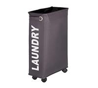 WENKO Panier à Linge Corno | Panier Linge roulettes étroit décor Laundry | Capacité 43 l | Gain de Place | Poignets de Transport | Pratique et Flexible | Polyester | 18.5x60x40 cm | Gris