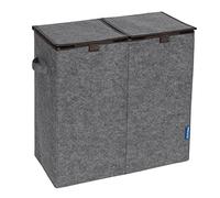 WENKO Panier à Linge Duo Feutre, Marron - Panier à Linge, 2 Compartiments et Capot Rabattable Capacité: 82 l, Feutre, 52 x 54 x 28 cm, Gris