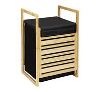 WENKO Panier à linge Ecori, corbeille à linge 47 litres, en bambou certifié FSC®, sac amovible en polyester recyclé, 40 x 60 x 35, naturel/noir