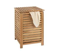 WENKO Panier à Linge NORWAY, Corbeille à Vêtements avec Couvercle en Bois de Noyer, Sac à Linge Sale amovible, 45x65x45 cm, Marron