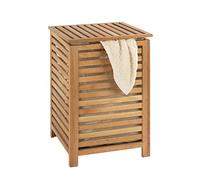 WENKO Panier à linge, Panier à linge bois avec sac à linge, Bois de noyer, 45x65x45 cm