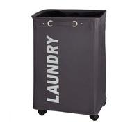 WENKO Panier à linge Quadro ""Laundry"", Panier à linge à roulettes et poignée de transport, Capacité 79L, Polyester, gris