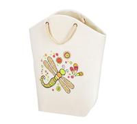 WENKO Panier à linge Rollin'Art Libelle, capacité 58 litres, panier à linge crème avec motif libellules colorées et 2 poignées tressées en corde de coton, facile d'entretien, 53 x 60 x 25 cm