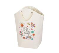 WENKO Panier à linge Rollin'Art Little Things, capacité 58 litres, panier à linge crème avec motif Enjoy the little things et 2 poignées tressées en corde de coton, facile d'entretien, 53 x 60 x 25 cm