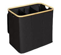 WENKO Panier à linge Trio Ecori | Coffre à linge bambou avec 3 compartiments pour tri écologique | Panier à linge noir 105 l | Dimensions (l x h x p) 57 x 50 x 37 cm | Bambou naturel