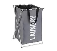 WENKO Panier à Linge Uno Gris - Corbeille à Linge Capacité: 52 l, Polyester, 35 x 57 x 38 cm, Gris