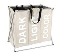 WENKO Panier à lingeTrio beige - 3 compartiments à linge Capacité: 130 l, Polyester, 63 x 57 x 38 cm, Beige