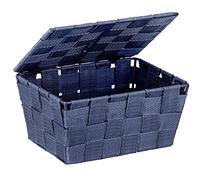 WENKO Panier de rangement Adria avec couvercle bleu foncé - Panier de salle de bain, Polypropylène, 19 x 10 x 14 cm, Bleu foncé