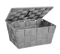 WENKO Panier de rangement Adria avec couvercle bleu foncé - Panier de salle de bain, Polypropylène, 19 x 10 x 14 cm, Bleu foncé