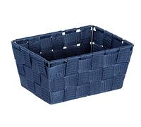 WENKO Panier de rangement Adria Mini long bleu foncé - Panier de salle de bain, rectangulaire, tresse plastique, Polypropylène, 19 x 9 x 14 cm, Bleu foncé