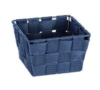WENKO Panier de rangement Adria Mini square bleu foncé - Panier de salle de bain, carré, tresse en matière plastique, Polypropylène, 14 x 9 x 14 cm, Bleu foncé