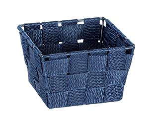 WENKO Panier de rangement Adria Mini square bleu foncé - Panier de salle de bain, carré, tresse en matière plastique, Polypropylène, 14 x 9 x 14 cm, Bleu foncé