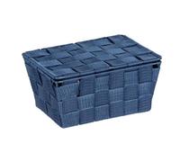 WENKO Panier de rangement Salle de bain avec couvercle Adria, petite boite de rangement, Polypropylène, 19x14x10 cm, bleu foncé