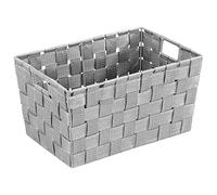 WENKO Panier de salle de bain Adria, Format S, Panier de Rangement, Capacité De 6.24 L, Style Plastique Tissé, En Polypropylène, 30 x 15 x 20 cm, Couleur : Gris