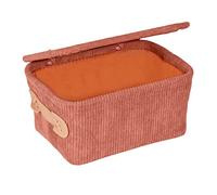 WENKO Panier de salle de bain Anela avec couvercle, panier en velours côtelé doux 100 % polyester, poignée en similicuir, pour ranger les accessoires de la salle de bain, 19 x 10 x 14 cm, vieux rose